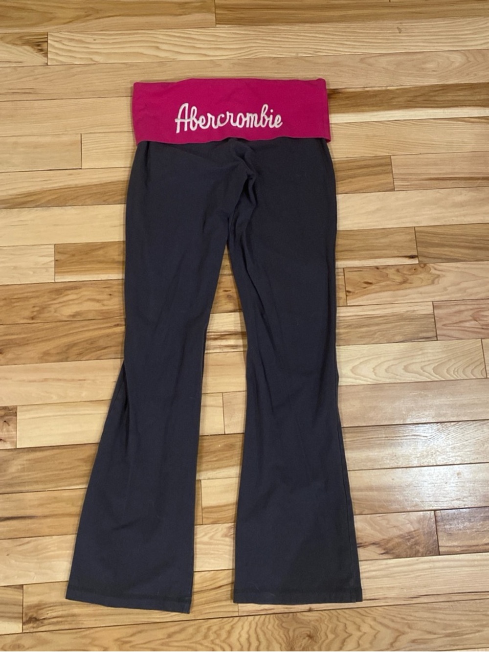 Abercrombie & Fitch Pink Foldover Black Yoga Pants Flared